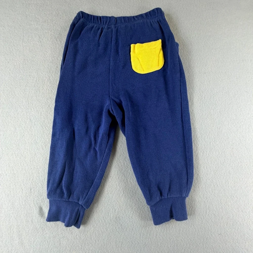 Vintage Knit Joggers Toddler 3T Blue Yellow Cotton Sweatpants Retro Streetwear